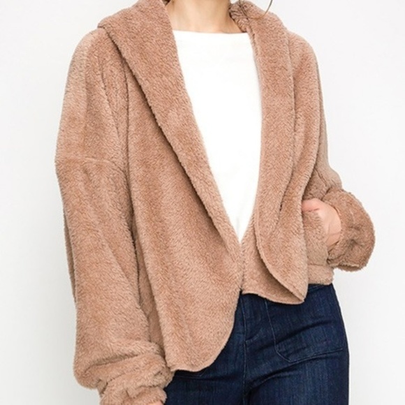 Jackets & Blazers - TAN SOOOO SOFT FLEECED HOODIE